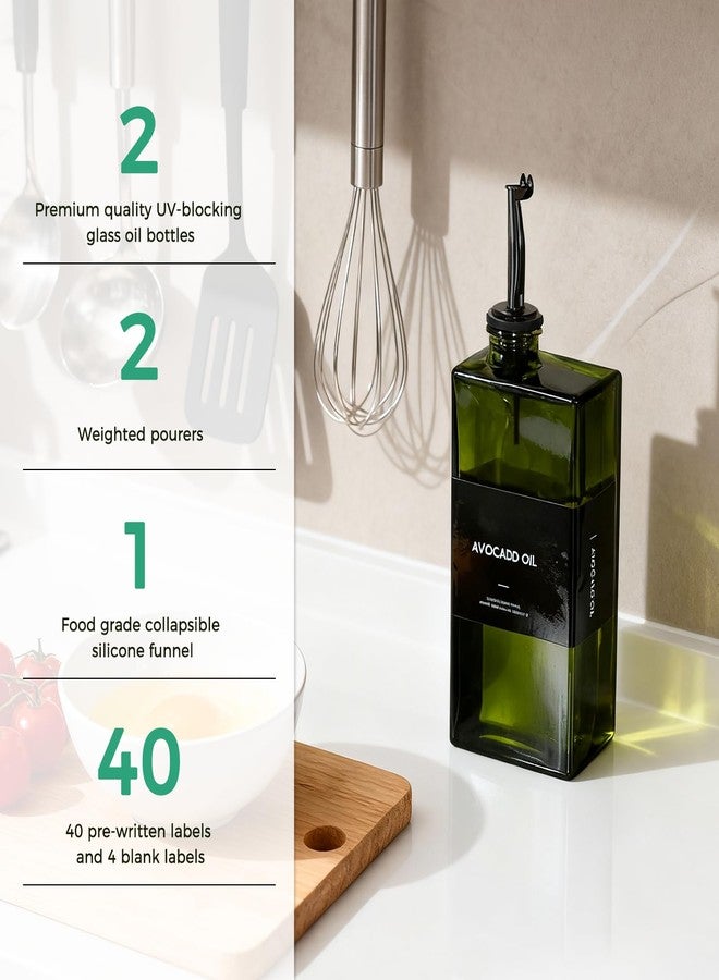 WISIMMALL Olive Oil Dispenser Bottle For Kitchen, 17OZ UV-Blocking Oil And Vinegar Dispenser Set Of 4, Soy Sauce Cooking Oil Dispenser with 4 Stainless Steel Pourers & 44 Labels - Image 4