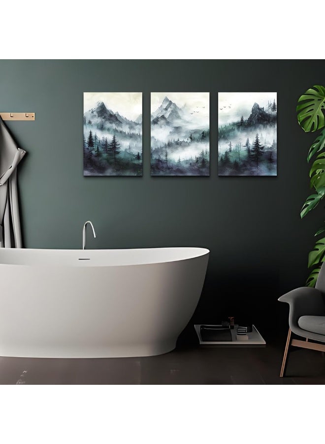 TTHYUEWS Canvas Wall Art For Bedroom Wall Decorations For Living Room Modern Office Wall Decor Misty and Fog Mountain Forest Wall Painting Landscape Wall Pictures Artworks Room Home Decor 3 Piece - Image 4