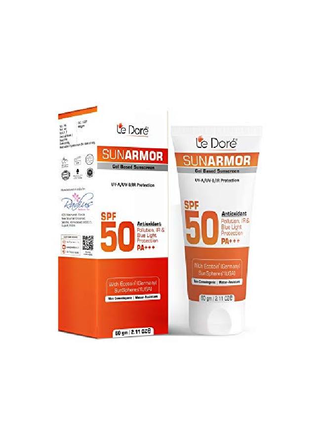 Le Dore Sunarmor SPF 50 Gel Based Sunscreen For UVA;UVB IR Pollution & Blue Light Protection with added Antioxidants and Hyaluronic Acid (60gm) - Image 2