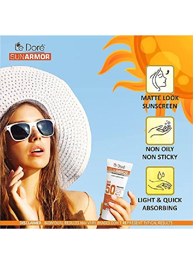 Le Dore Sunarmor SPF 50 Gel Based Sunscreen For UVA;UVB IR Pollution & Blue Light Protection with added Antioxidants and Hyaluronic Acid (60gm) - Image 4