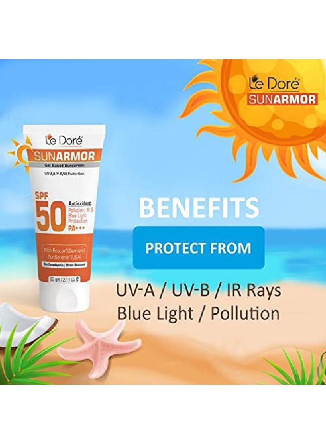 Le Dore Sunarmor SPF 50 Gel Based Sunscreen For UVA;UVB IR Pollution & Blue Light Protection with added Antioxidants and Hyaluronic Acid (60gm) - Image 5