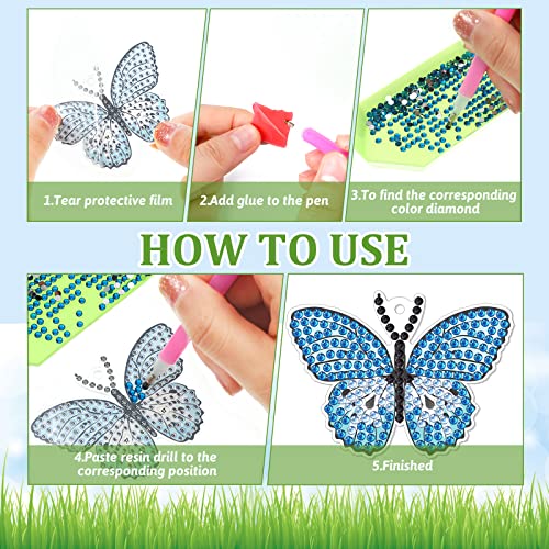 BBTO 12 Pcs Butterfly Diamond Painting Keychains Kit DIY 5D Diamond Art Key Rings Hanging Butterfly Diamond Painting Ornaments Butterflies Diamond Pendants for Spring Summer Beginner Adult Craft - Image 5