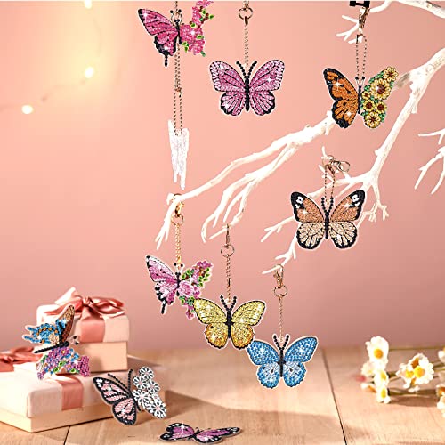 BBTO 12 Pcs Butterfly Diamond Painting Keychains Kit DIY 5D Diamond Art Key Rings Hanging Butterfly Diamond Painting Ornaments Butterflies Diamond Pendants for Spring Summer Beginner Adult Craft - Image 2