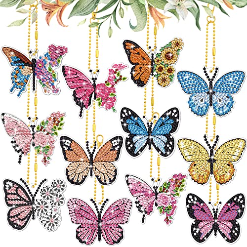 BBTO 12 Pcs Butterfly Diamond Painting Keychains Kit DIY 5D Diamond Art Key Rings Hanging Butterfly Diamond Painting Ornaments Butterflies Diamond Pendants for Spring Summer Beginner Adult Craft - Image 1