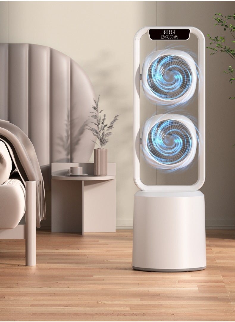 Generic - Dual-Layer 3D Air Loop Cooling Rechargeable Pedestal Tower Fan with Remote Control English Operating Table and Stand - Image 1