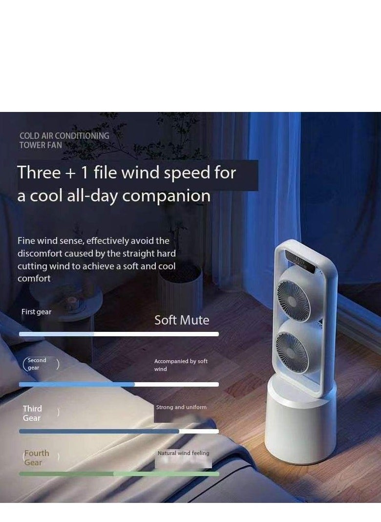 Generic - Dual-Layer 3D Air Loop Cooling Rechargeable Pedestal Tower Fan with Remote Control English Operating Table and Stand - Image 1