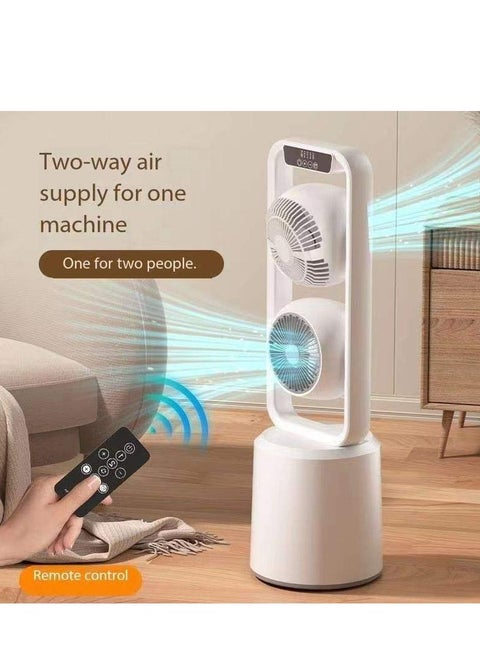 Dual-Layer 3D Air Loop Cooling Rechargeable Pedestal Tower Fan with Remote Control English Operating Table and Stand