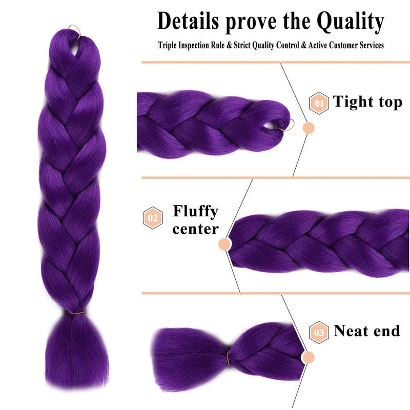wome Purple Jumbo Braiding Hair Extensions Synthetic Crochet Braids 24 Inch 3 Pack High Temperature Twist Boxes Braids for kids Hair Hot Water Setting Yaki Straight Hair Extension (Purple#,24",100g/Pcs) - Image 4