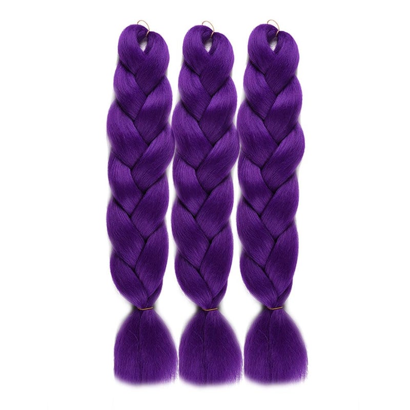 wome Purple Jumbo Braiding Hair Extensions Synthetic Crochet Braids 24 Inch 3 Pack High Temperature Twist Boxes Braids for kids Hair Hot Water Setting Yaki Straight Hair Extension (Purple#,24",100g/Pcs) - Image 2