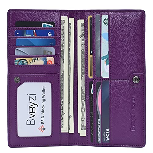 Bveyzi Ultra Slim Thin Leather RFID Blocking Credit Card Holder Bifold Clutch Wallets for Women (Purple) - Image 2