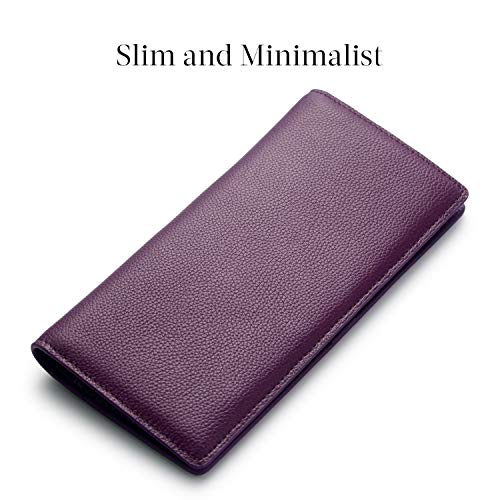 Bveyzi Ultra Slim Thin Leather RFID Blocking Credit Card Holder Bifold Clutch Wallets for Women (Purple) - Image 3