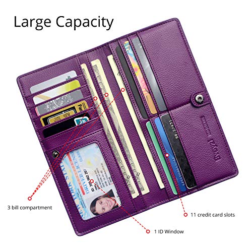Bveyzi Ultra Slim Thin Leather RFID Blocking Credit Card Holder Bifold Clutch Wallets for Women (Purple) - Image 4
