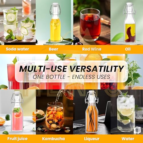 HENIJ 250ml Glass Bottle with Airtight Rubber Seal Flip Caps | Clear Swing Top Glass Beer Bottles for Home Brewing, Beverages, Water, Wine, Milk, Oil, Soda, Pack Of 4, Square - Image 5