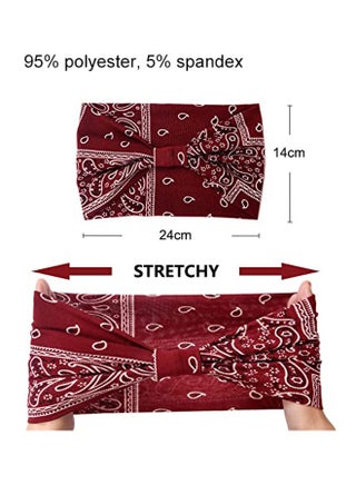 Boho Headbands 4pcs Wide Knotted Head Bands Stretch Turban Headwraps Non Slip Sport Yoga Hair Accessories for Women and Girls - view 2