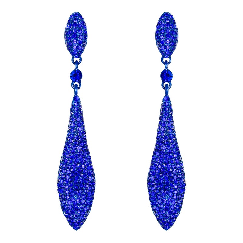 EVER FAITH Women's Austrian Royal Blue Crystal Double Waterdrop Bridal Pierced Dangle Earrings Blue-Tone - Image 1