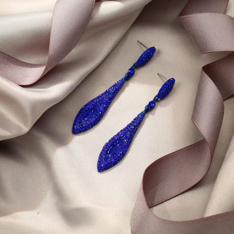 EVER FAITH Women's Austrian Royal Blue Crystal Double Waterdrop Bridal Pierced Dangle Earrings Blue-Tone - Image 4