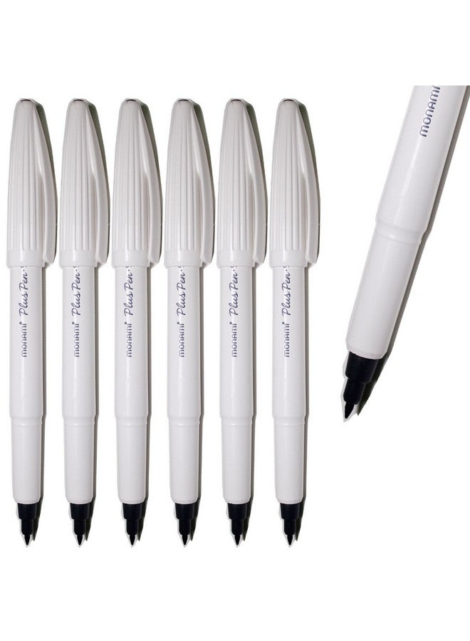Mon Ami Monami Plus Pen S Water-based Felt Tip, Fine Liner Pen - White Body - Black - Pack of 12 Pen - Image 2