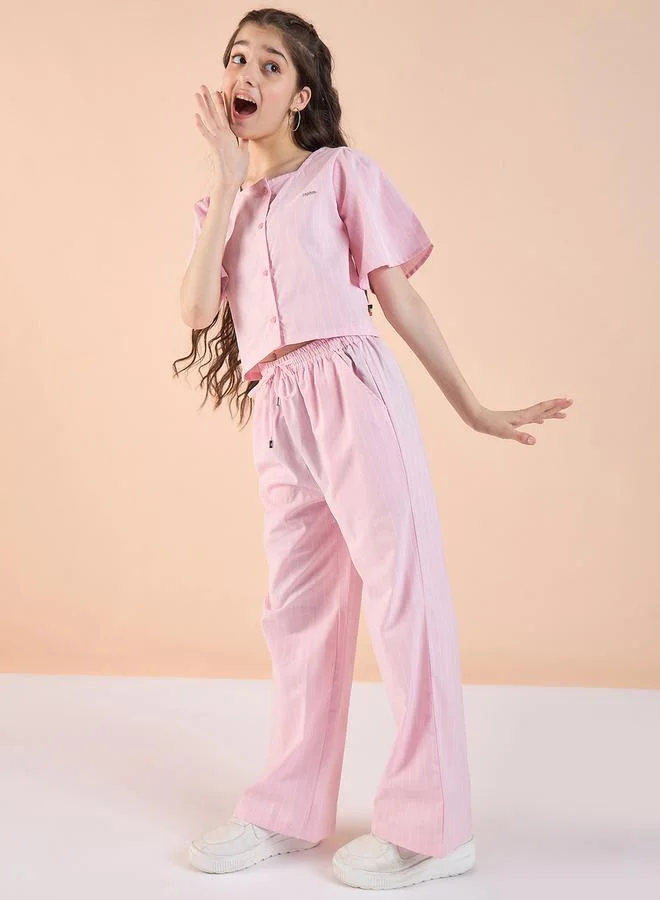 Stylo Bug Pink Striped Top and Pants Set for Girls by Styli