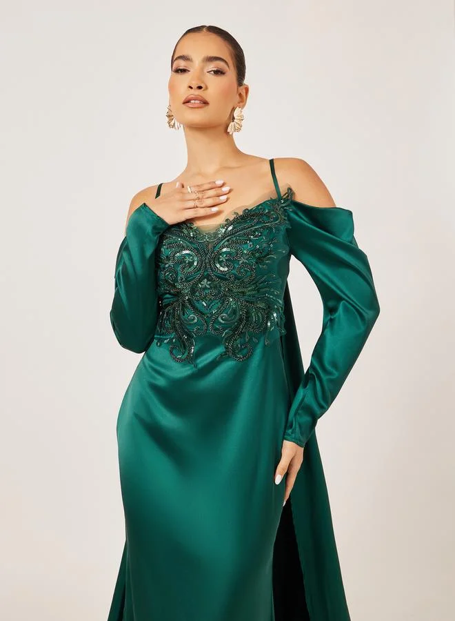 Styli Embroidered Emerald Dress