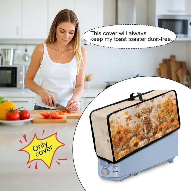 ZDCUSTOM Sunflower Leaf Cow Kitchen Machine Covers, Autumn Fall Dustproof Toaster Cover Fits Most Long Toasters, Small Kitchen Appliance, Bread Maker Protector - Image 4