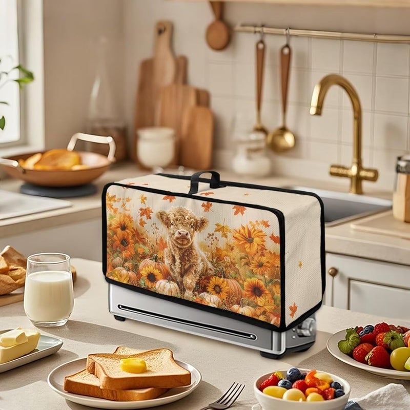 ZDCUSTOM Sunflower Leaf Cow Kitchen Machine Covers, Autumn Fall Dustproof Toaster Cover Fits Most Long Toasters, Small Kitchen Appliance, Bread Maker Protector - Image 3