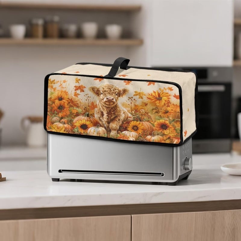 ZDCUSTOM Sunflower Leaf Cow Kitchen Machine Covers, Autumn Fall Dustproof Toaster Cover Fits Most Long Toasters, Small Kitchen Appliance, Bread Maker Protector - Image 2