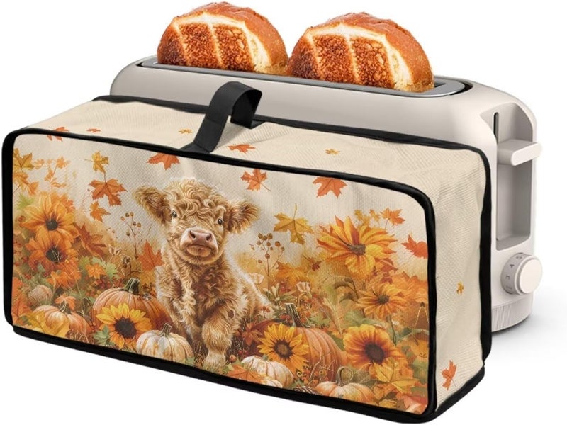 ZDCUSTOM Sunflower Leaf Cow Kitchen Machine Covers, Autumn Fall Dustproof Toaster Cover Fits Most Long Toasters, Small Kitchen Appliance, Bread Maker Protector - Image 1