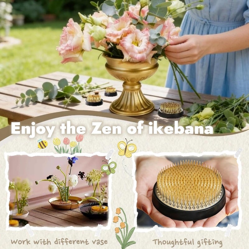 Eggone Brass Pin Floral Frog Ikebana Kenzan Flower Arranger Holder with Lead Base Rubber (2.76inch) - Image 5