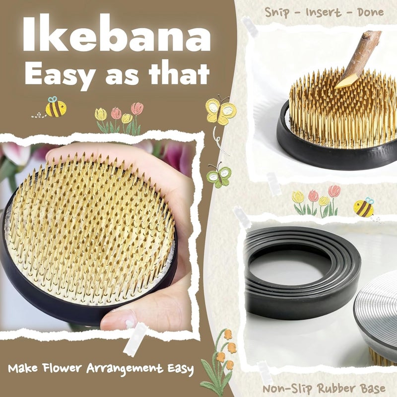 Eggone Brass Pin Floral Frog Ikebana Kenzan Flower Arranger Holder with Lead Base Rubber (2.76inch) - Image 4
