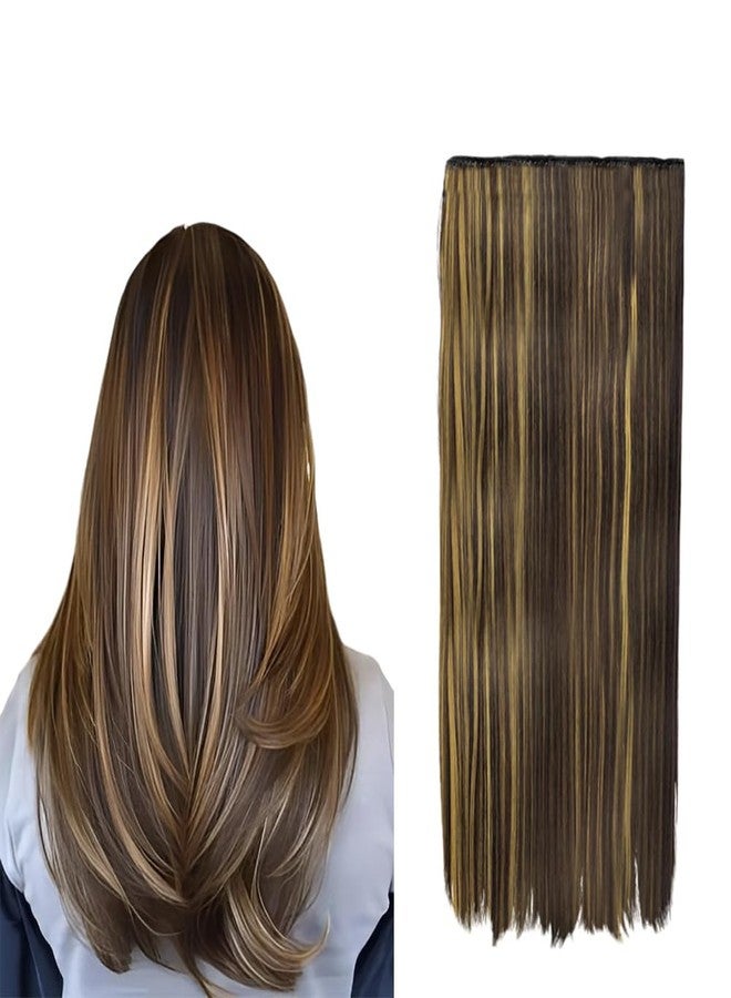 BLUSHIA 5 Clips Based 24 inch Straight Synthetic Hair Highlight Halo Extensions for Women and Girls Golden Highlight Multicolor Pack Of 1pcs - Image 1