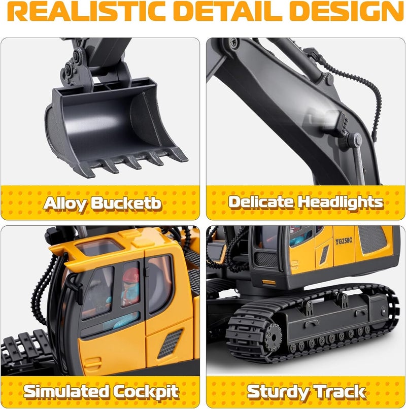 Samtop Demand-based stock planning Remote Control Excavator Toys, 11 Channel 1:20 RC Construction Vehicles, 680° Rotation Hydraulic Car Toys for 4 5 6 7 8 9 10 Year Old Boys Kids, RC Truck Digger Toy Christmas Birthday Gifts Wide range compatible material - Image 4