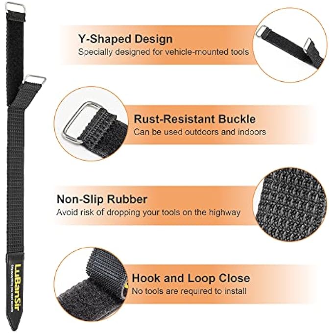 LuBanSir 4 Pack Shovel Holder for Roof Rack, 12" Adjustable Hook and Loop Straps for Mounting Tools and Equipment 0.86 to 2 in Diameter - Image 3