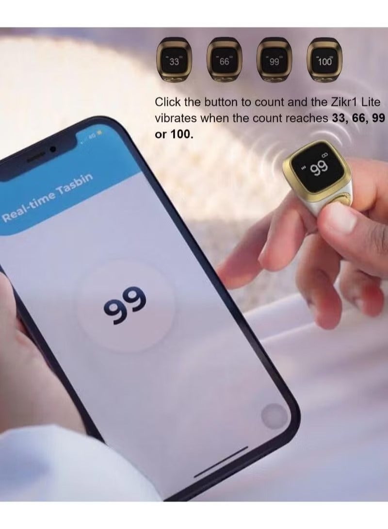 Zikr 1 Lite Smart Ring for Muslims Tally Tasbeeh Counter with Vibration Reminder 18mm - Image 5