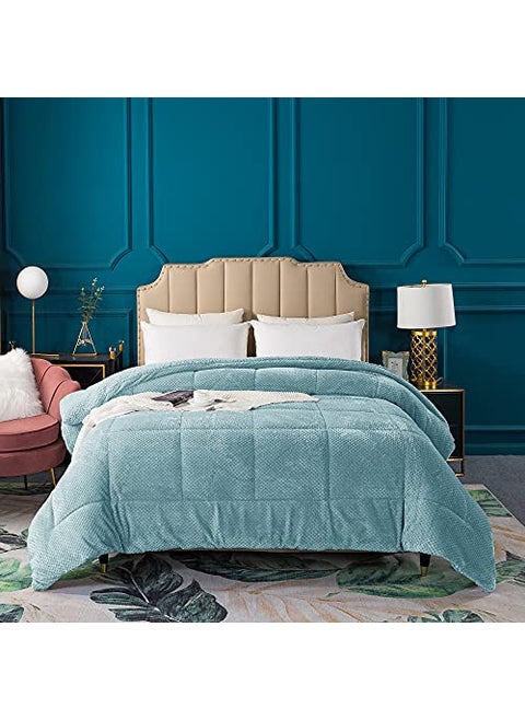 KASENTEX Super Ultra Soft Luxury Plush Sherpa All Season Comforter King Size Cozy Reversible Faux Fur Machine Washable Bedding Cloud Blue
