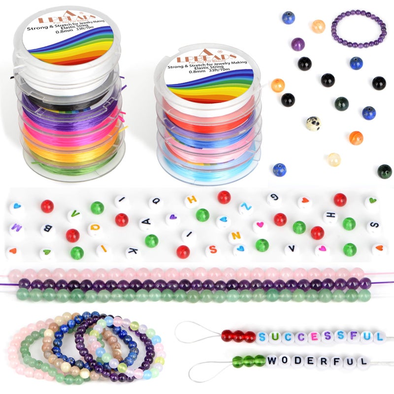 LPBeads 12 Rolls 0.8mm Elastic Stretchy String Cord for Bracelet Jewelry Making with Beading Needles and Ruler - Image 5