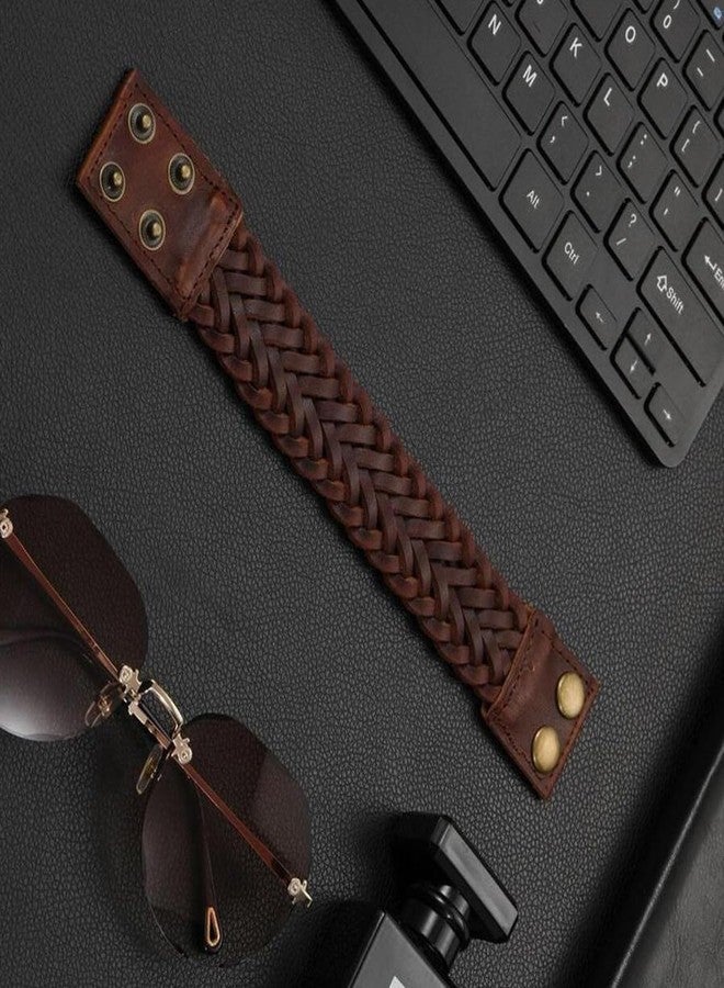 ZIVOM® Braided Biker Funky Handcrafted Brown Leather Wrist Band Bracelet - Image 4