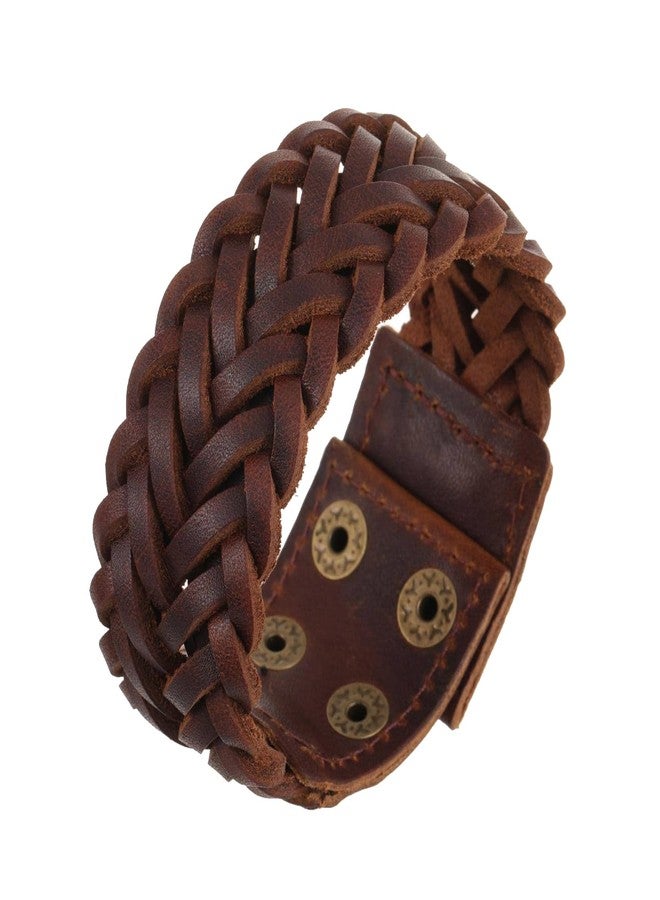 ZIVOM® Braided Biker Funky Handcrafted Brown Leather Wrist Band Bracelet - Image 1