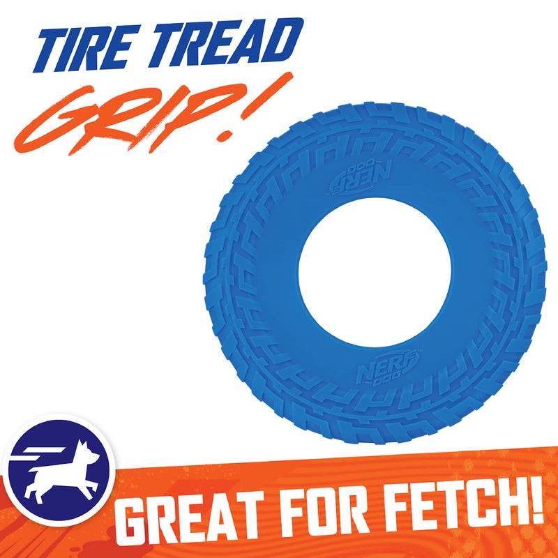 Nerf Dog Tire Flyer Outdoor Dog Toy, 10 Inch Flying Disc Dog Fetch Toy, Rubber Dog Toy for Medium Dogs and Large Dogs, Blue - Image 3
