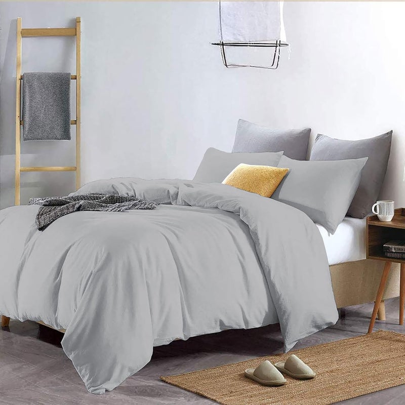 EDMUND Brushed Microfiber Single Bed Duvet Cover SetComforter CoverRajai CoverBlanket Cover 60x90 Inch Quilt Cover Single Bed with Zipper Pillow Cover Silver - Image 2