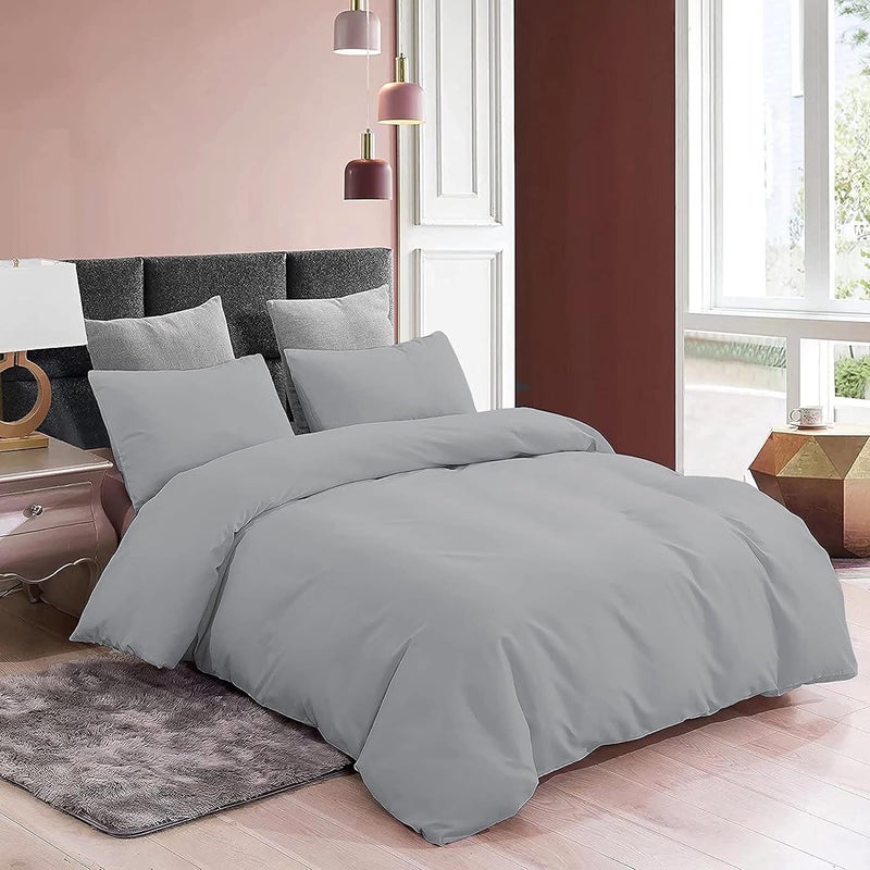 EDMUND Brushed Microfiber Single Bed Duvet Cover SetComforter CoverRajai CoverBlanket Cover 60x90 Inch Quilt Cover Single Bed with Zipper Pillow Cover Silver - Image 3