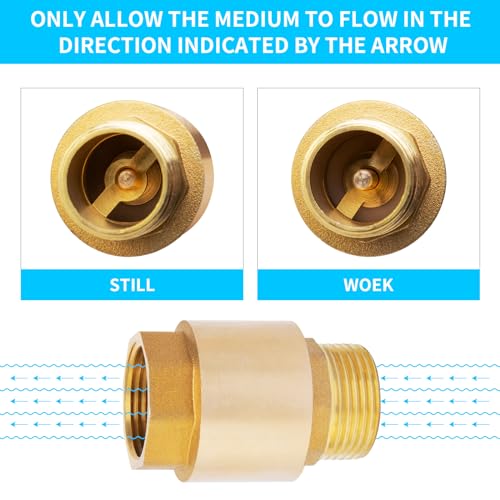 ChillWaves Brass In-Line Spring Check Valve DN15 1/2" Male x 1/2" Female Thread, One-Way Non-return Vertical Check Valve，Prevent Water Back-flow(2-PACK) - Image 4