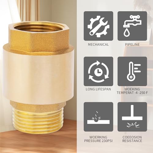 ChillWaves Brass In-Line Spring Check Valve DN15 1/2" Male x 1/2" Female Thread, One-Way Non-return Vertical Check Valve，Prevent Water Back-flow(2-PACK) - Image 5