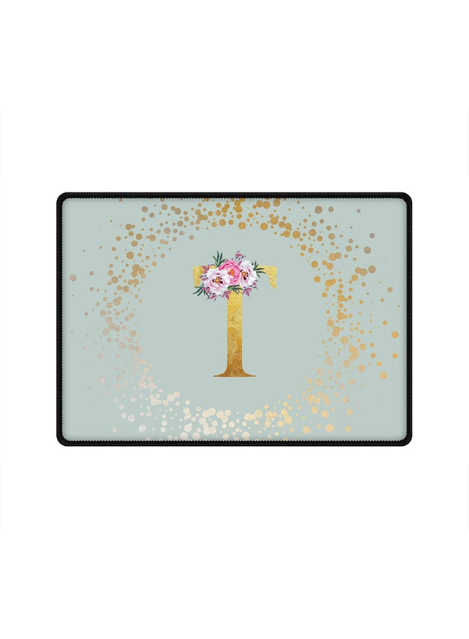 Stylizedd Designer Gaming Mouse Pad Anti-Skid Mousepad Large Keyboard Mouse Pad Desk Mat Custom Monogram Initial Letter Floral Pattern Alphabet - T(Light Grey) - Image 1