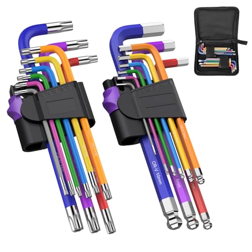TOOGOND 18 Pcs Hex Key Allen Wrench Set Long Ball End Allen Key & Torx TRX Star Coloured Wrench Set T10-T50 Hex Key Allen Wrench Set 1.5-10mm for Bicycle Repair, Household DIY - Image 1