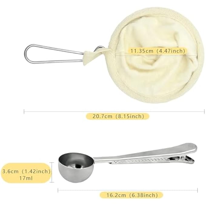 NALACAL 3 قطع من أكياس فلتر القهوة المصنوعة من قماش الفلانل بمقبض فولاذي ومغرفة قهوة من الفولاذ المقاوم للصدأ قابلة لإعادة الاستخدام ومصنوعة يدويًا للاستخدام في المنزل والمكتب والسفر - Image 2