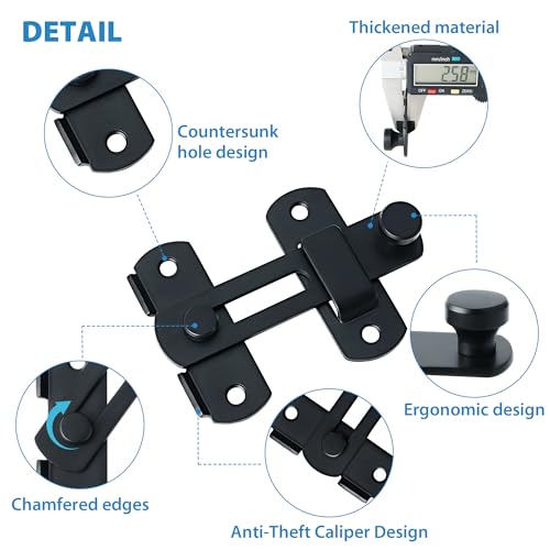 Alise 4 inch Flip Latch Gate Latches, Safety Door Lock for Barn Wood Fence Sliding French Doors,Heavy Duty SUS304 Stainless Steel Gate Hardware. Matte Black MS9500-B - Image 5