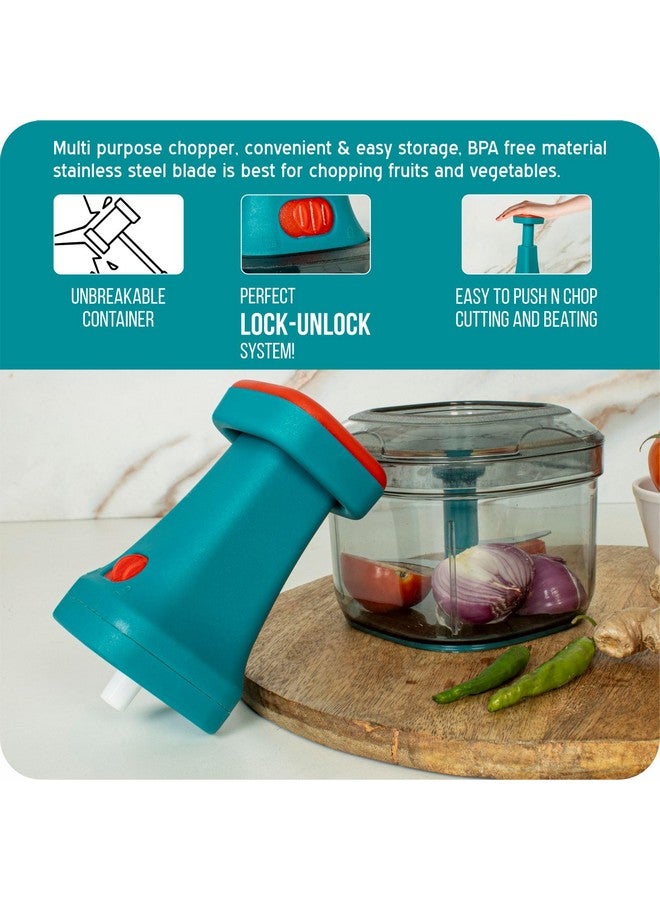 Rylan Manual Hand Press Push Chopper with 6 Blades for Effortless Chopping Vegetables & Fruits (Assorted, 650 ml, Plastic). - Image 2