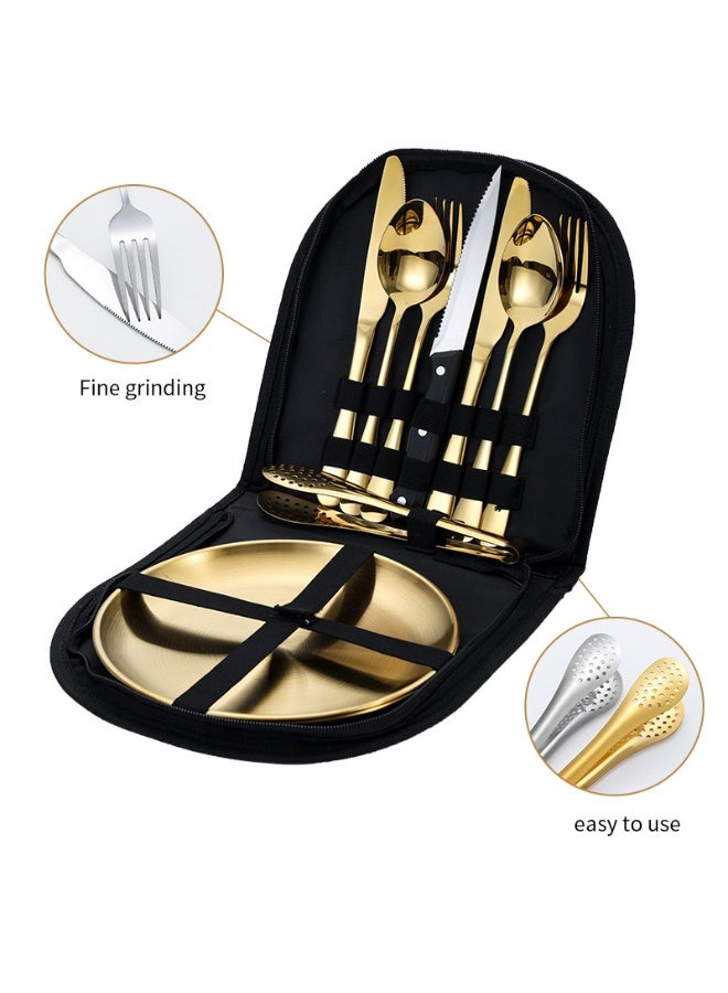 HOMESTAR 10-Piece Stainless Steel Outdoor Cutlery Set - Camping & Picnic Portable Utensils with Plates, Knife Fork Spoon for BBQ Grilling, Dishwasher Safe - Image 5