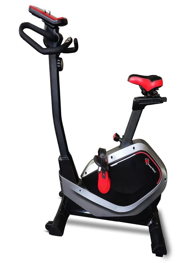 PowerMax Fitness PowerMax Fitness® BU-650 Magnetic Upright Exercise Bike for Home Use [6Kg Flywheel, Max User Weight 120kg, LCD Display, 8-Level Adjustable Resistance & Anti-slip Pedal] Black colour  - Image 1