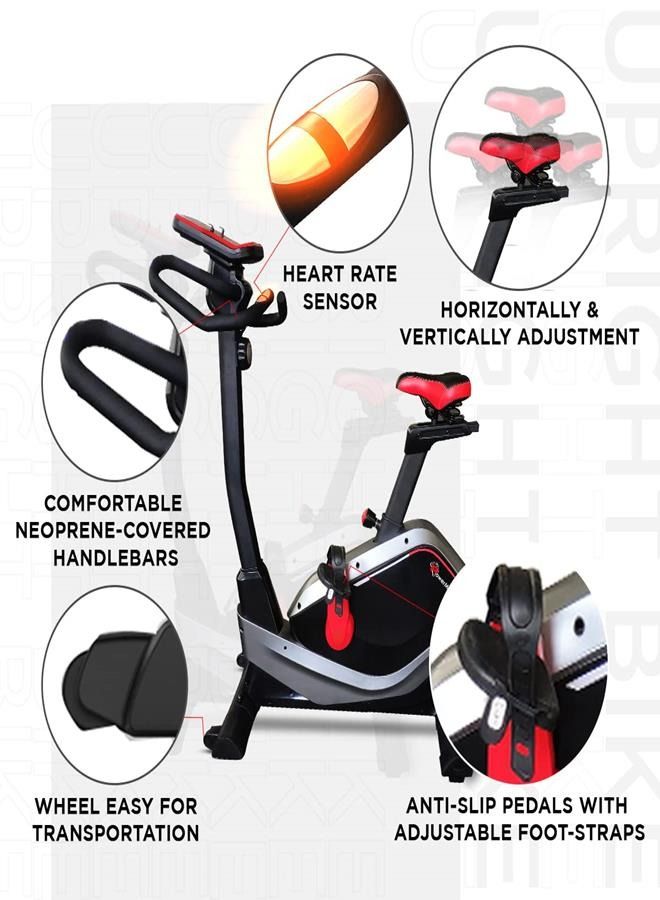 PowerMax Fitness PowerMax Fitness® BU-650 Magnetic Upright Exercise Bike for Home Use [6Kg Flywheel, Max User Weight 120kg, LCD Display, 8-Level Adjustable Resistance & Anti-slip Pedal] Black colour  - Image 4